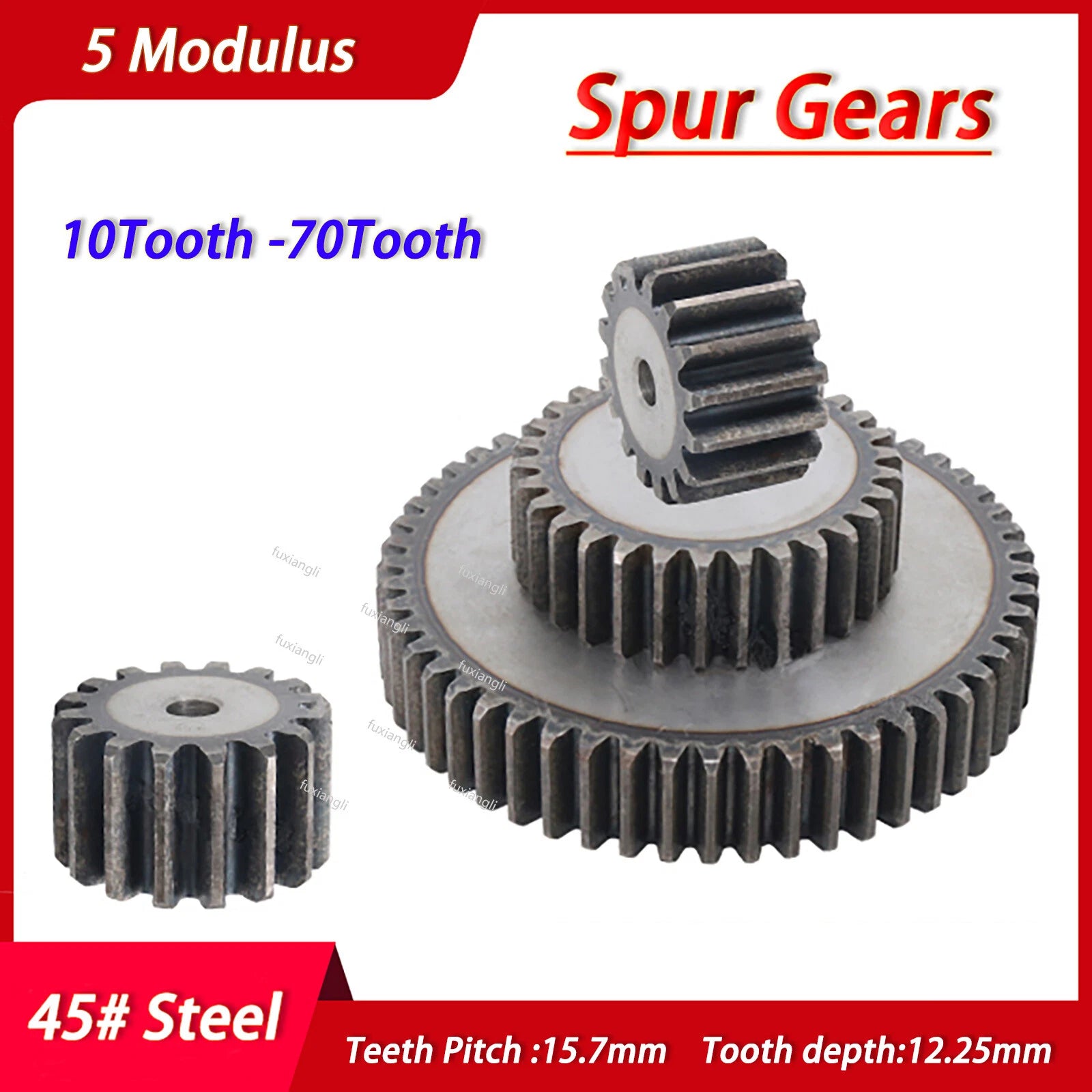 5 Modulus 10-70Tooth Spur Gears 45# Steel Thickness 40mm Motor Power Drive Gear