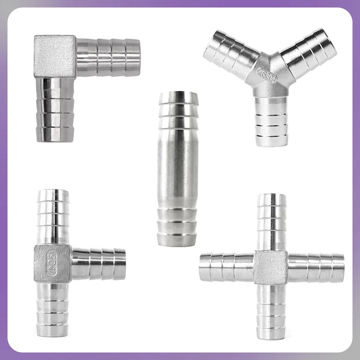 Stainless Steel Barb Hose Fittings — Straight, Elbow, Tee, Y-Piece & Cross