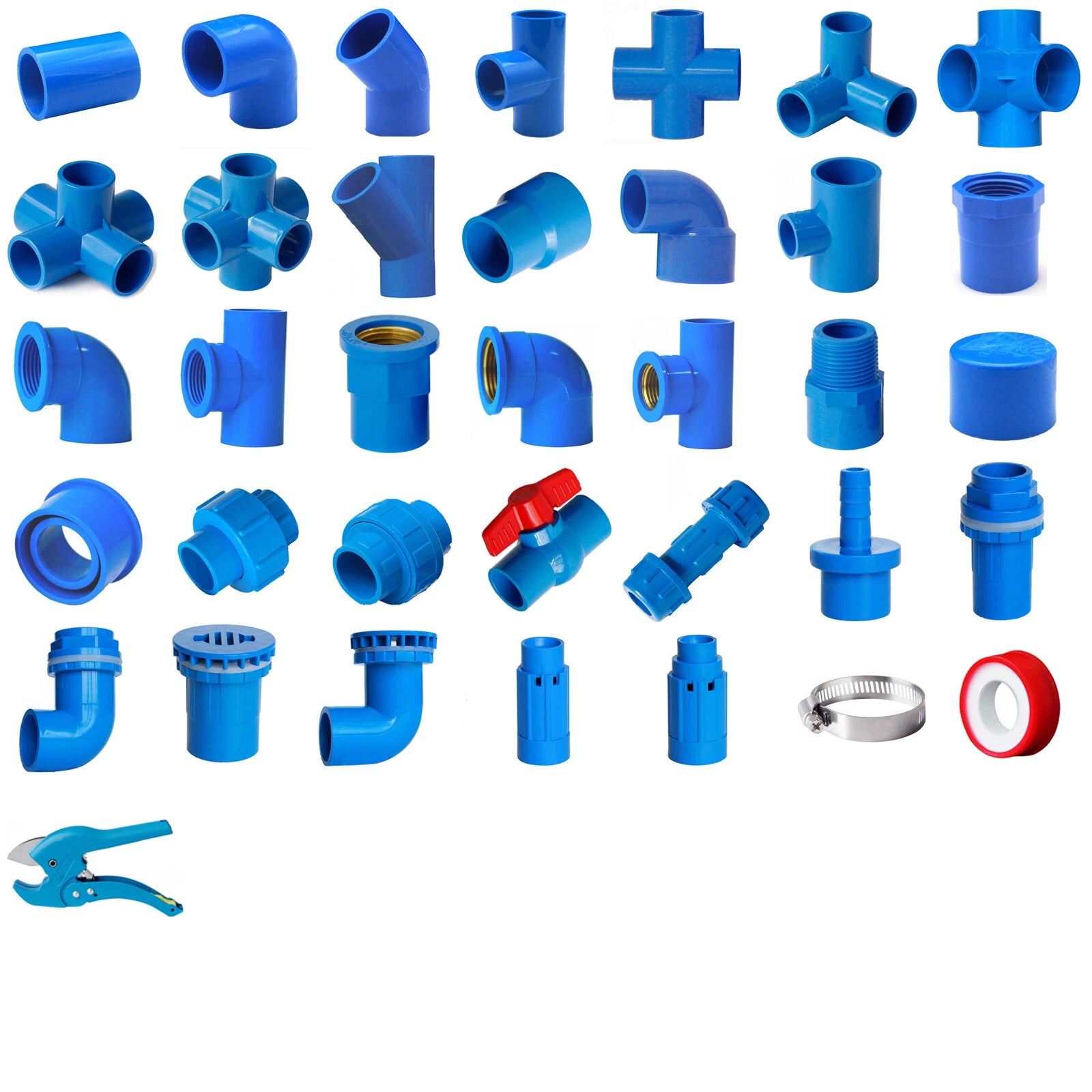 Blue PVC 25mm ID Pressure Pipe Fittings Metric Solvent Weld Various Parts