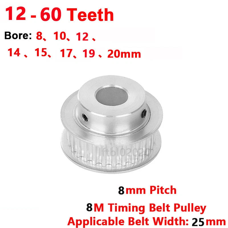 8M 25mm Timing Belt Pulleys 12-60 Teeth 8-30mm Bore Synchronous Wheel Printer