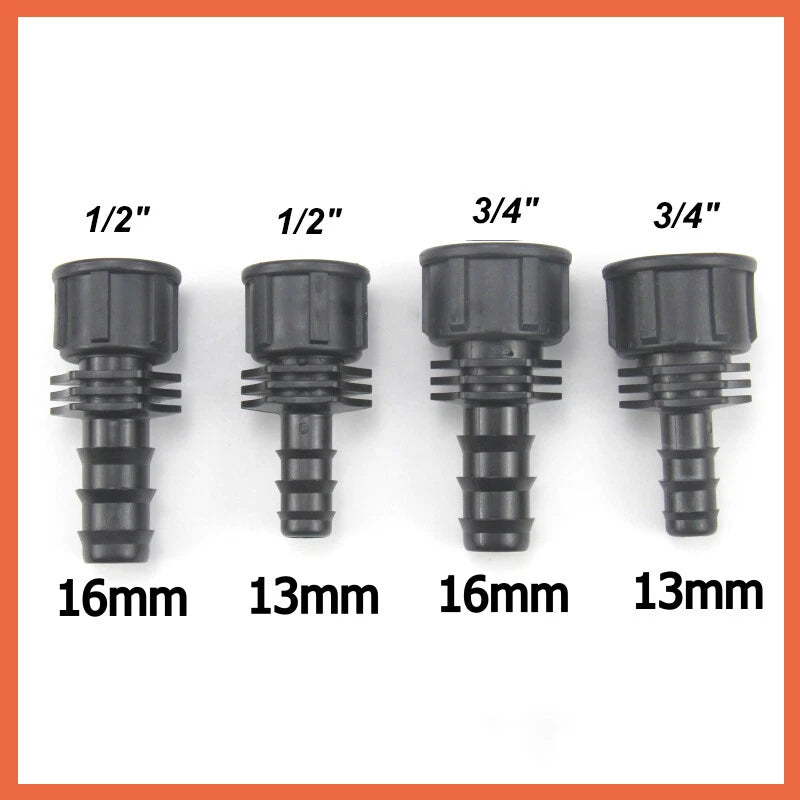 Female BSP Thread Hose Barb Straight Plastic Connector Fitting — 1/2" & 3/4" to 13mm / 16mm