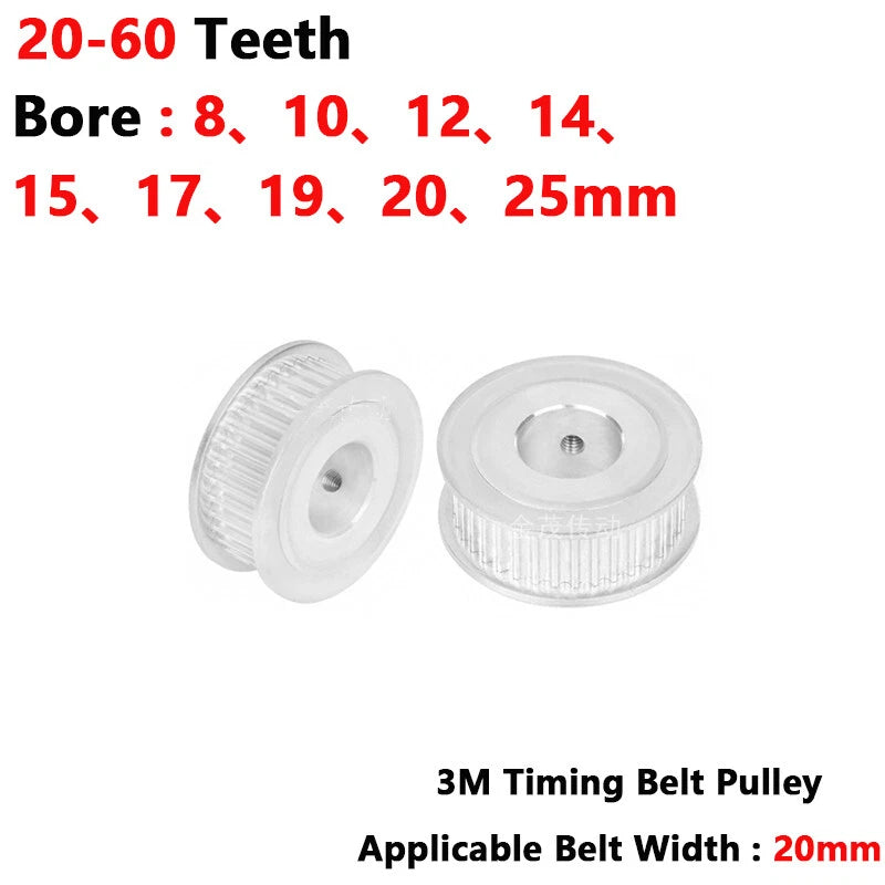 HTD3M 20mm Idler Timing Drive Pulleys - 15 20 25 30 35 60 Tooth - 4 to 25mm Bore