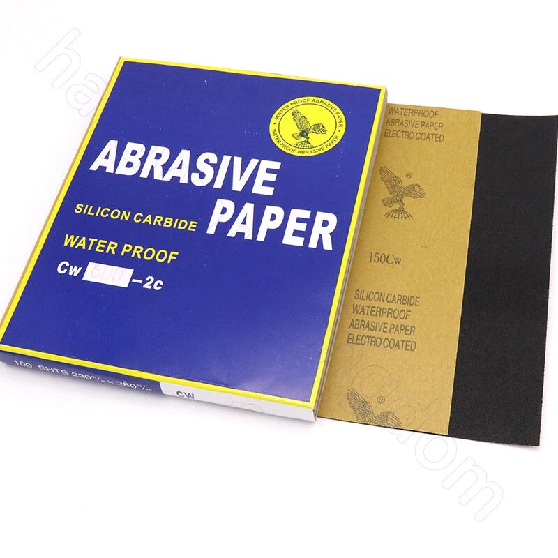 A4 Silicon Carbide Waterproof Sandpaper P80–P2000 | 230x280mm Sheets for Metal Wood Glass Auto