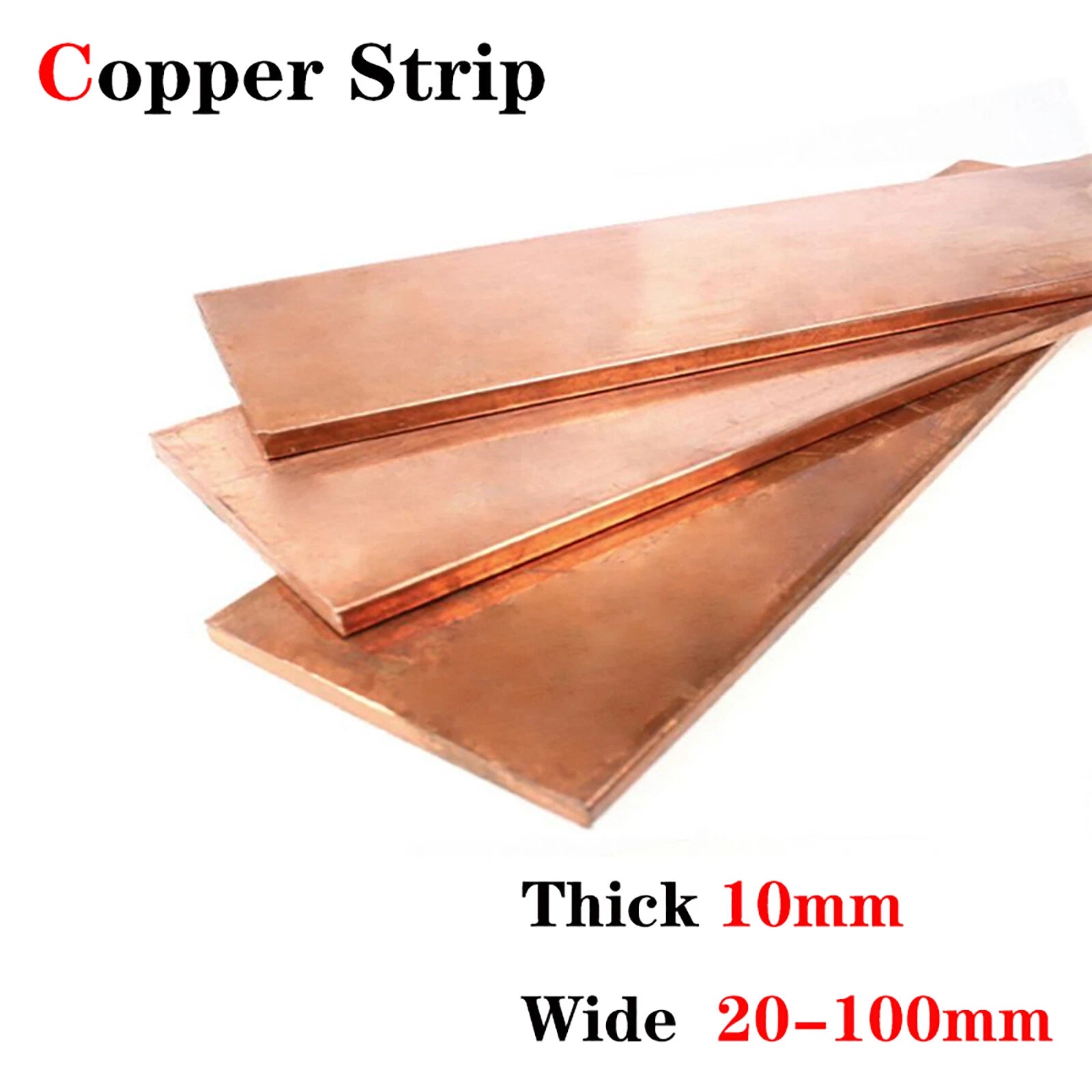 Highly Pure Copper Strip Flat Bar Cu Metal Plate Sheet 20-100mm Wide 10mm Thick
