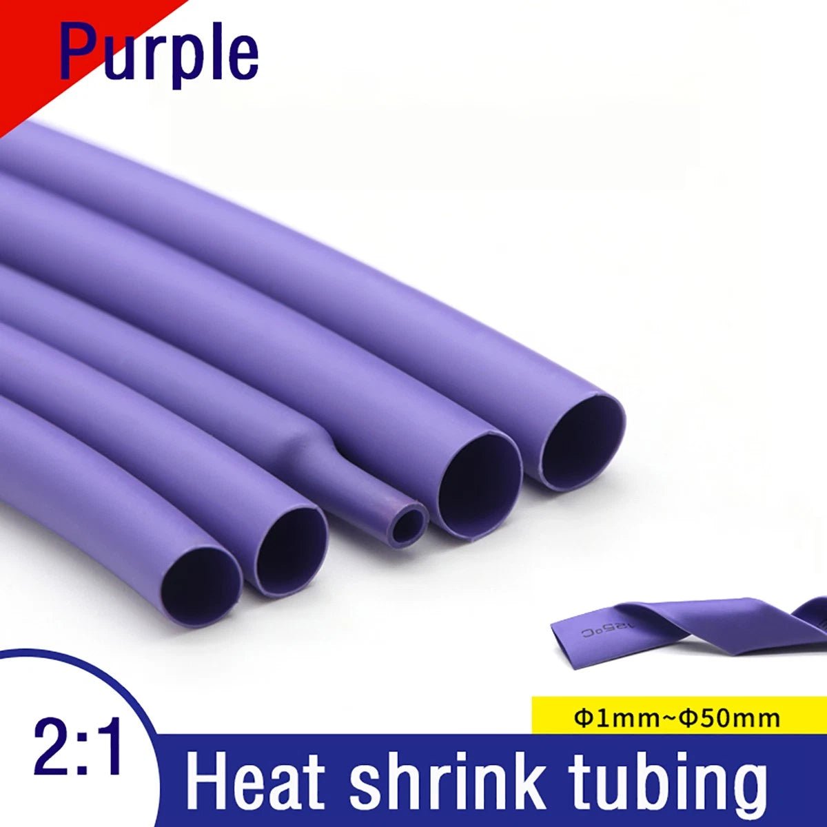 Purple 2:1 Heat Shrink Tubing — φ1mm to φ50mm, 1m / 5m / 10m Lengths - HomeDIYer