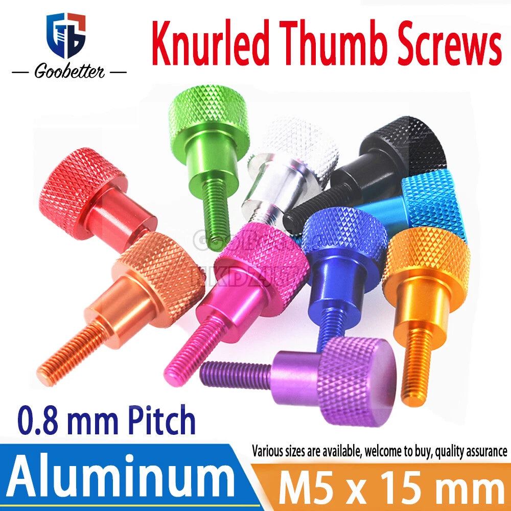 M5 x 15 mm Aluminum Knurled Thumb Screws Hand Grip Knob Bolts Pitch 0.8 mm