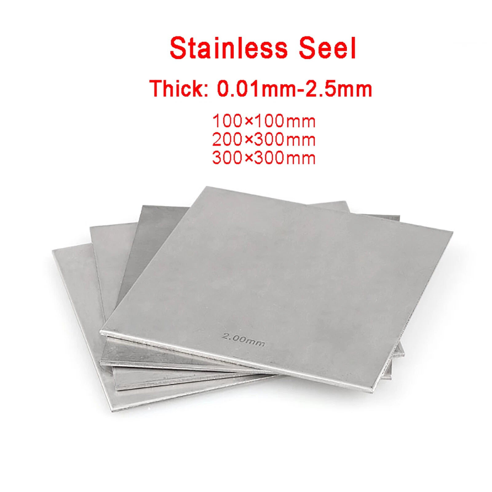304 / 301 Stainless Steel Sheet — 0.01mm to 2.5mm Thick | 100, 200, 300mm Sizes