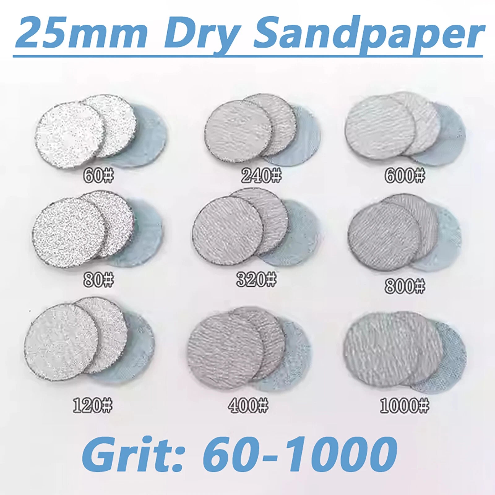 25mm 1 inch Sanding Discs Hook and Loop Pads 60-1000 Grit Dry Abrasive Sandpaper