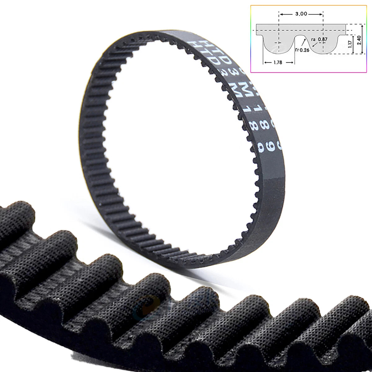 HTD3M Closed Loop Timing Belt — 3mm Pitch, 10mm & 15mm Width, Multiple Lengths