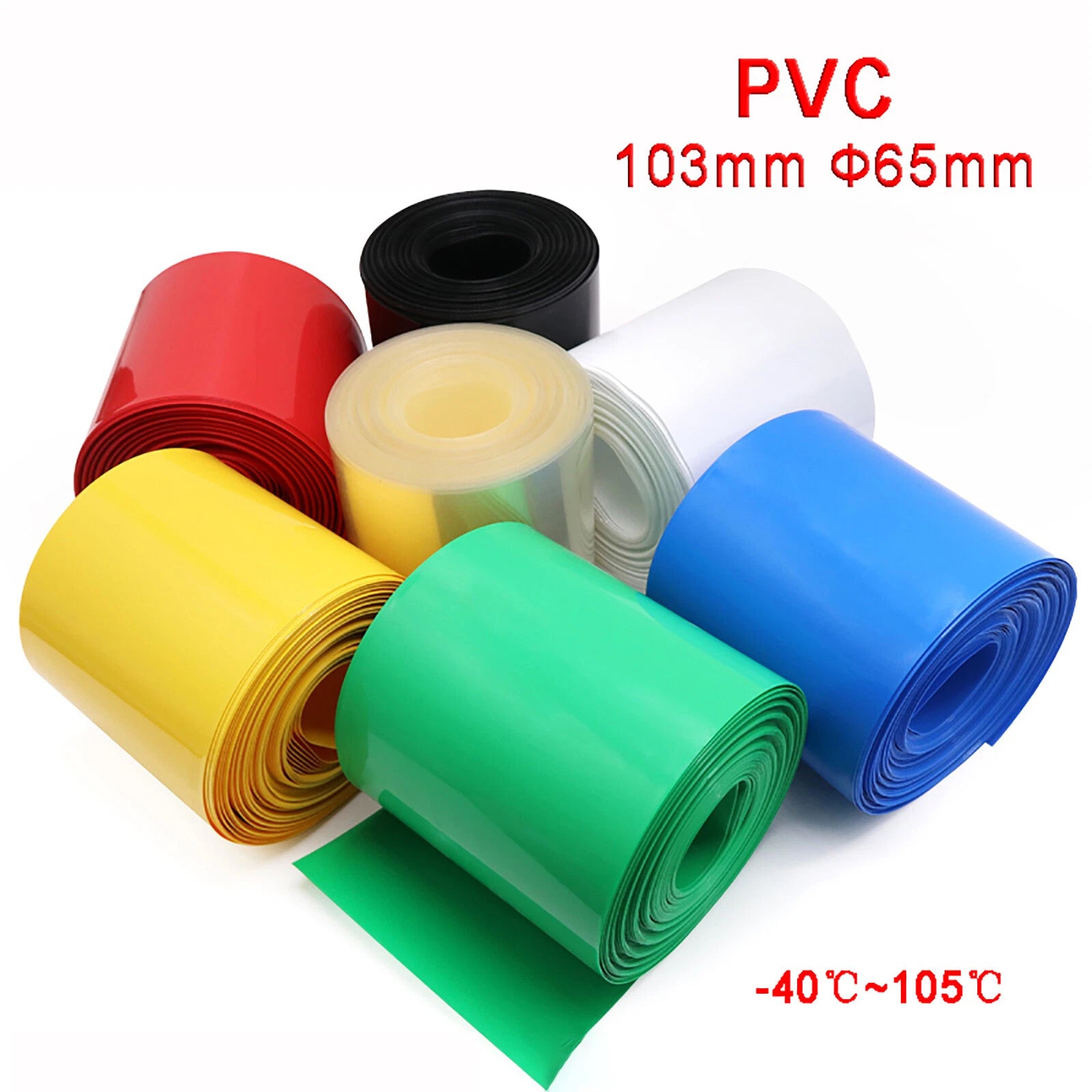 PVC Heat Shrink Tubing for RC Battery Packs — 103mm Flat Width, 7 Colors