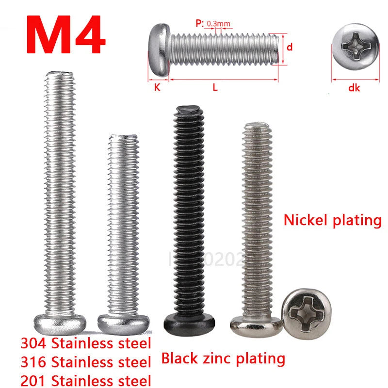 M4 Pozi Pan Head Machine Screws – Black Zinc Plated Stainless Steel, DIN 7985 (Pozidriv)