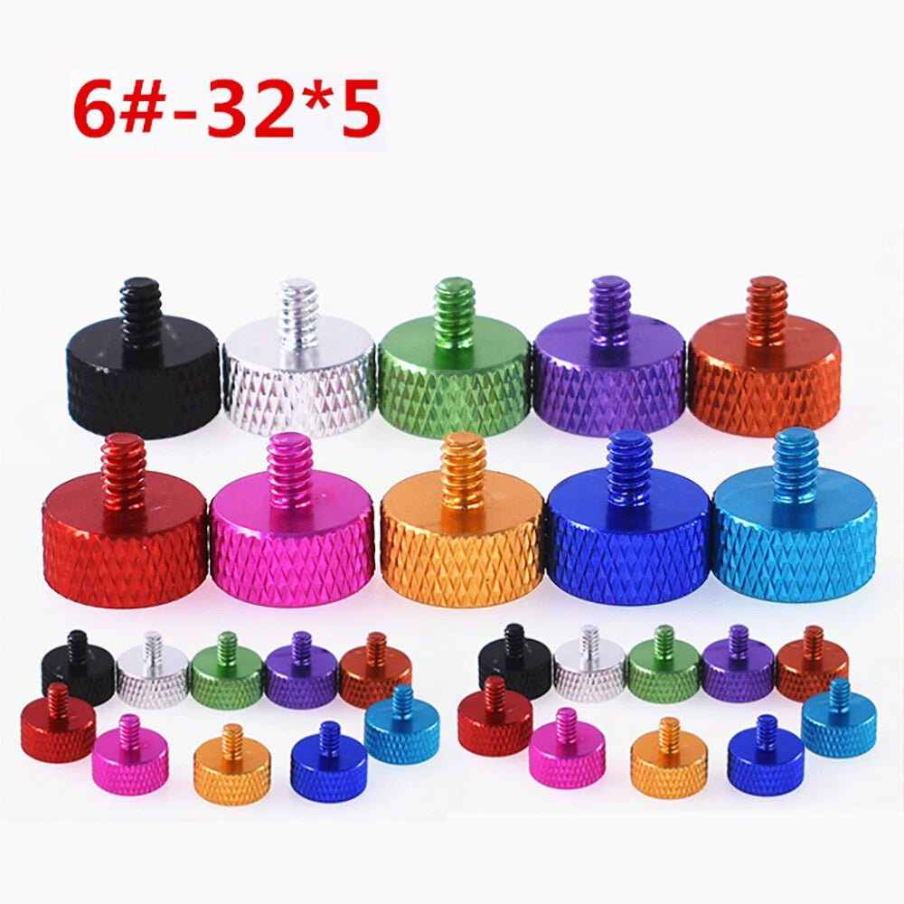 6 - 32 Knurled Thumb Screws — Aluminum Alloy, 7 Lengths, 10 Colors, Hand Grip Knob Bolts - HomeDIYer