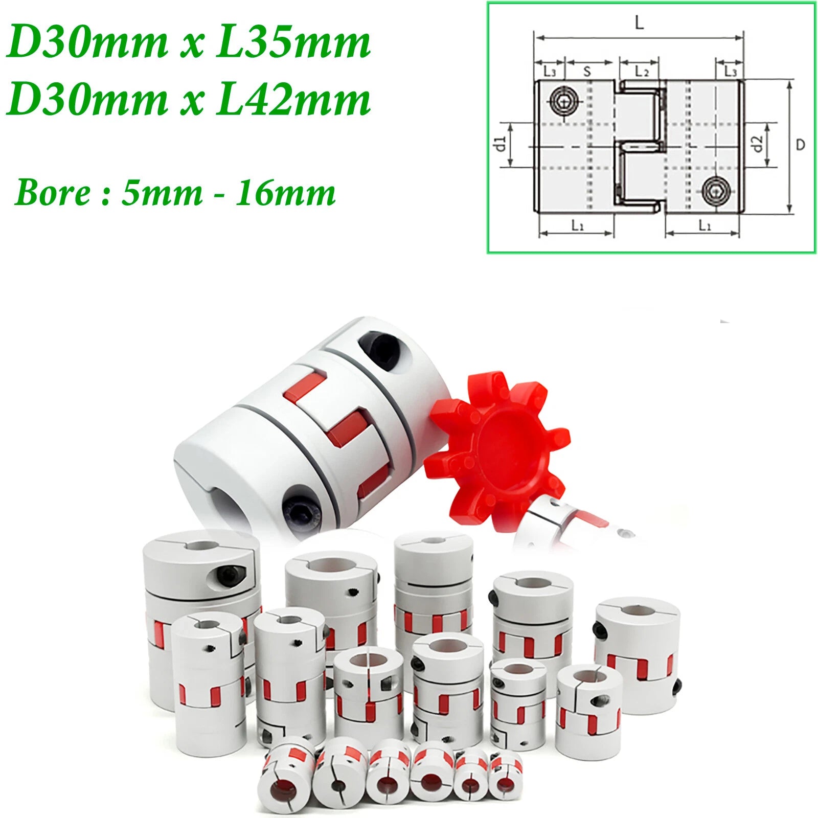 30mm CNC Flexible Shaft Coupling Spider Splined Jaw Plum Coupler Pumps Motor Alu