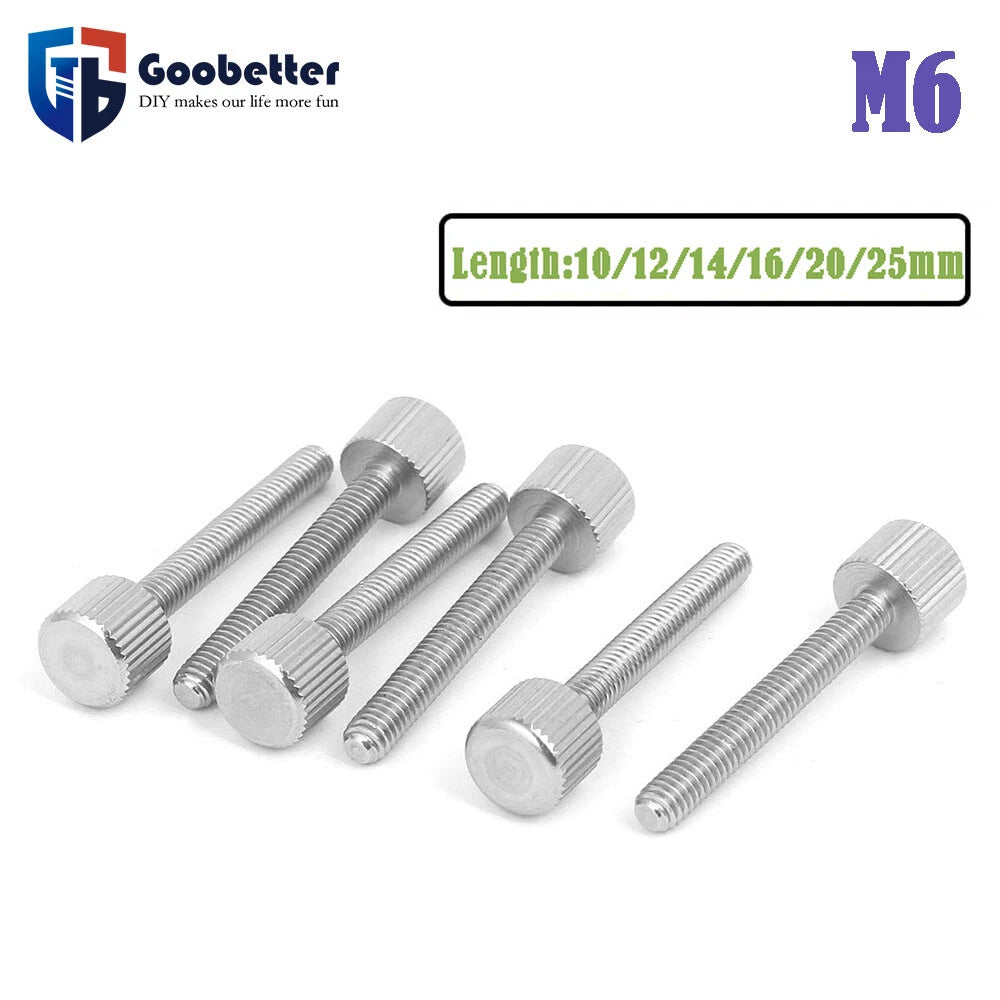 Stainless Steel Flat Head Knurled Thumb Screws Hand Grip Knob Bolts M6 L=10-25mm