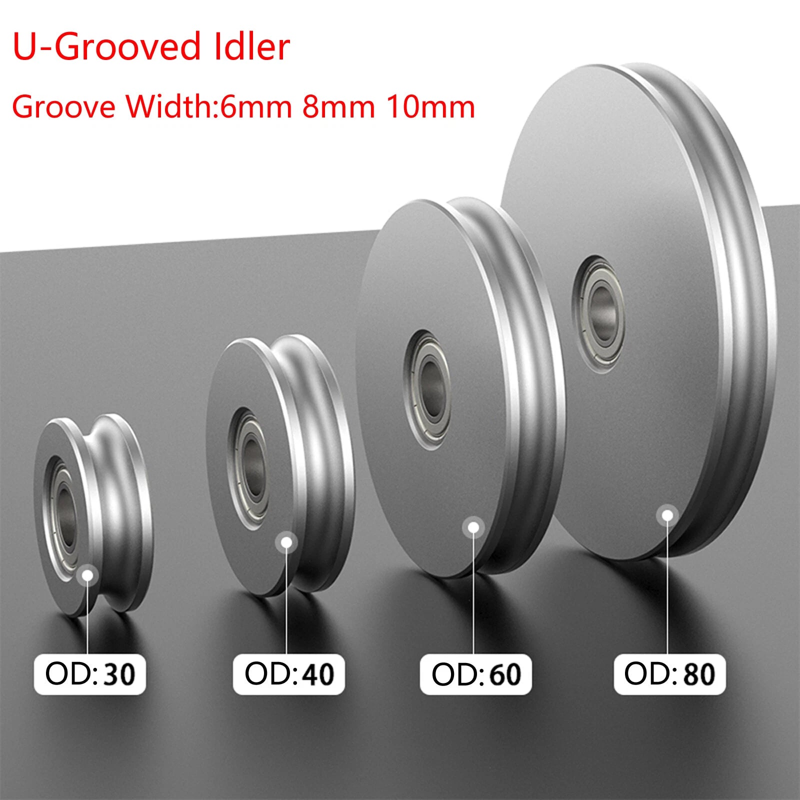U-Grooved Idler Pulley For Width 6/8/10mm PU Belt Pulleys Aluminum OD 30mm-80mm