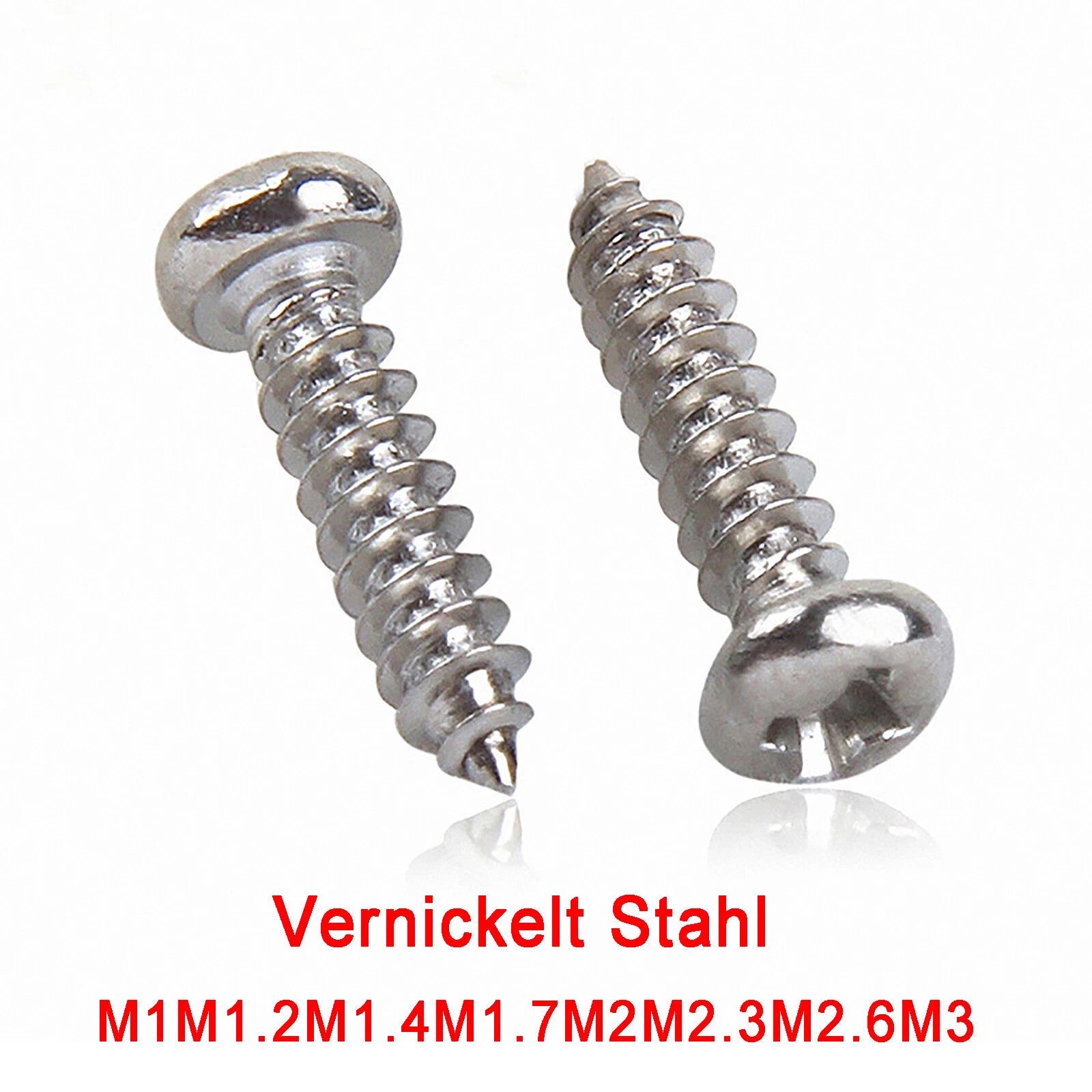 M1 M1.2 M1.4 M1.7 M2 M2.3 M2.6 M3 Pan Head Self Tapping Screws – Nickel Plated Carbon Steel