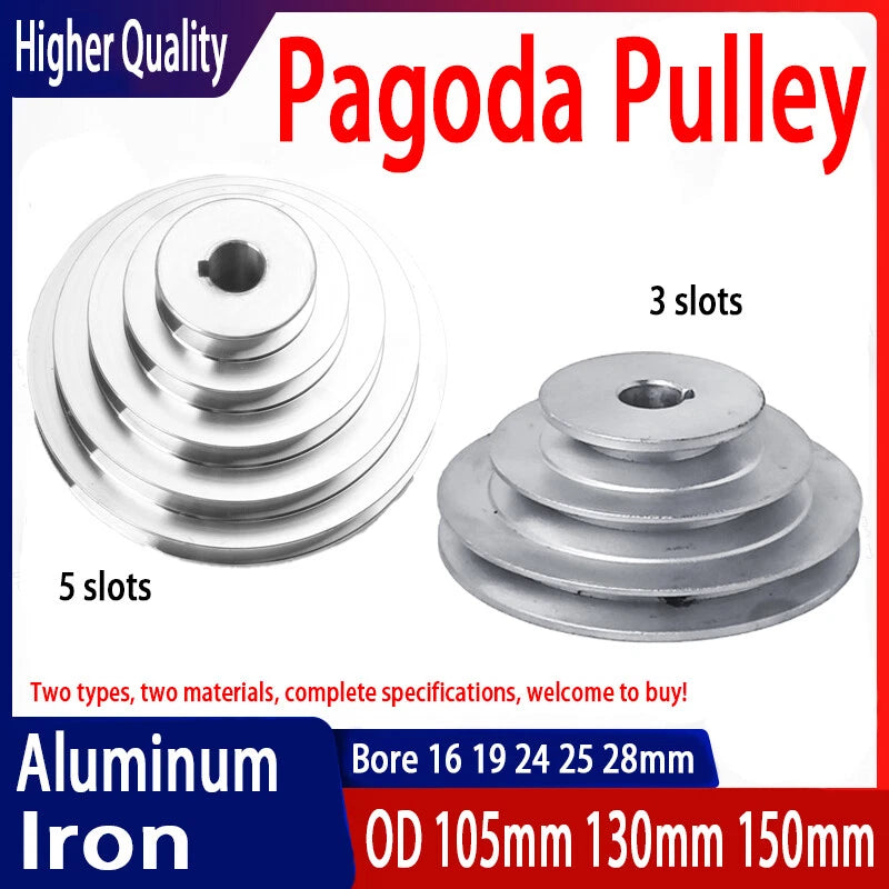 Aluminum A Type 5-3 Step Pagoda Pulley Wheel 150mm Outer Dia for Timing V-Belt