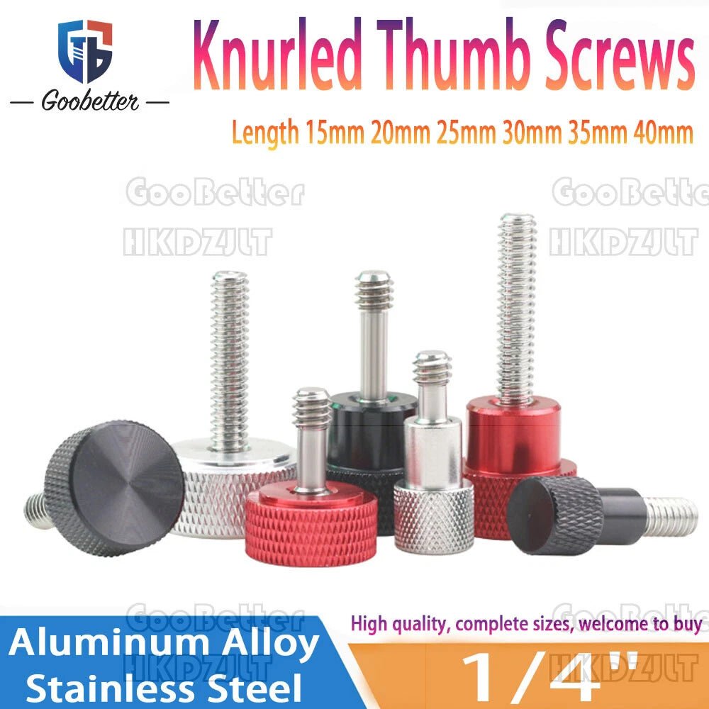 1/4" Knurled Thumb Nut with Collar – High - Profile Aluminum Alloy & Stainless, Red Black Silver - HomeDIYer