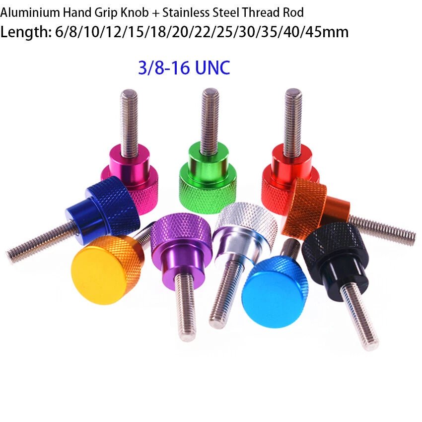 3/8 - 16 UNC High‑Type Knurled Thumb Screws – Aluminum Hand Grip + Stainless Steel Thread (6–45mm, 10 Colors) - HomeDIYer
