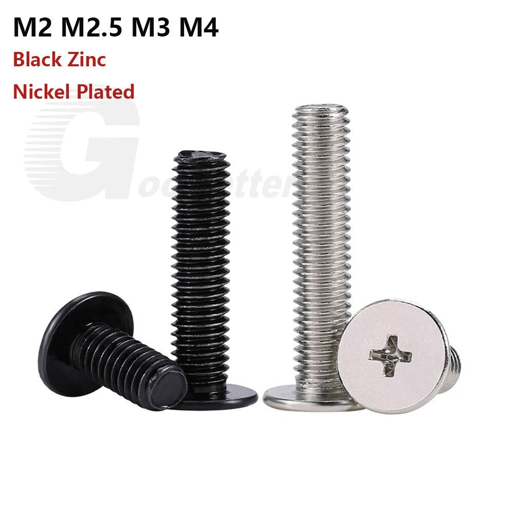 Ultra Thin Flat Wafer Head Machine Screws – M2 M2.5 M3 M4, Black Zinc or Nickel Plated, for Laptops & Electronics