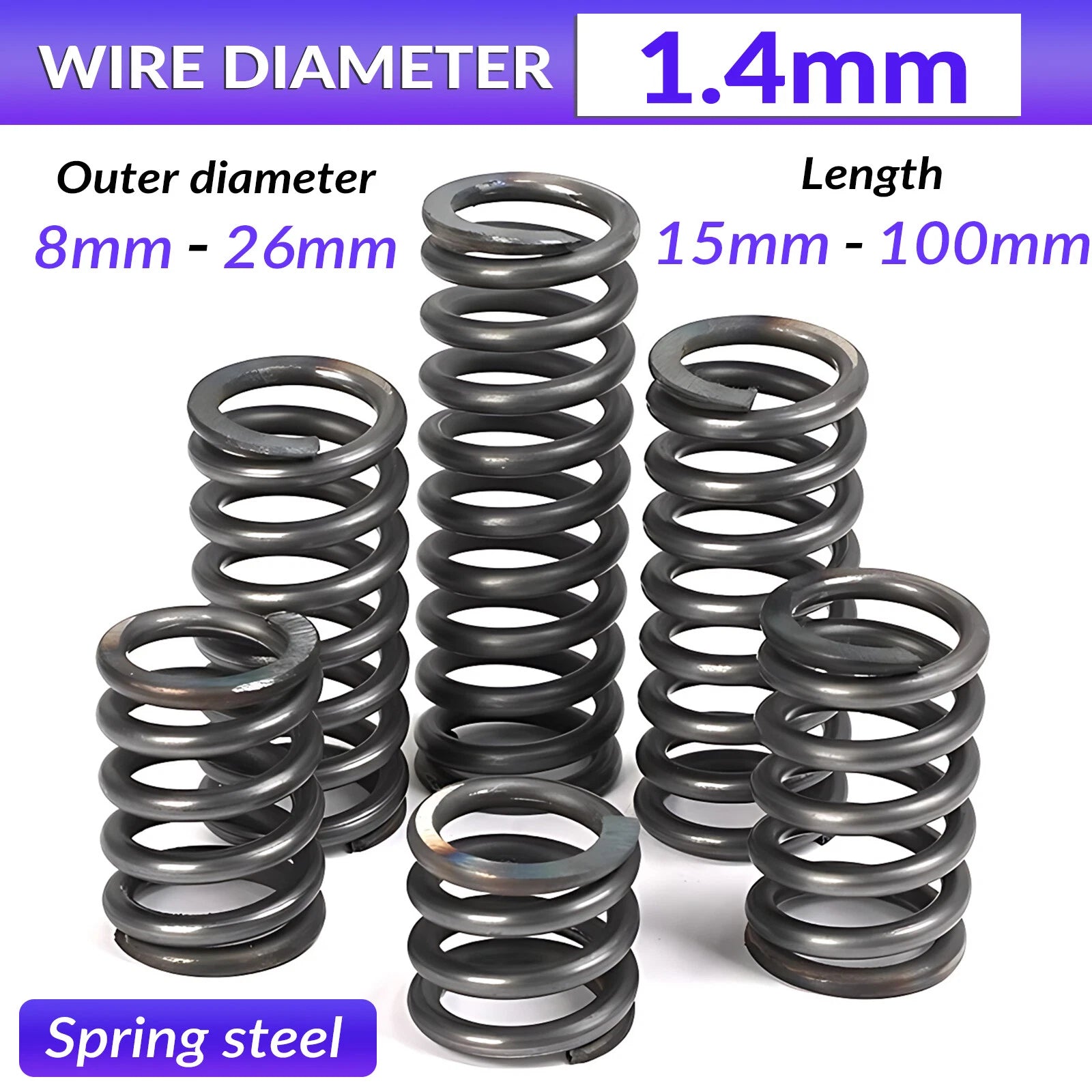 Compression Spring 1.4mm Wire Diameter 15-100mm Length Pressure Small OD 8-26mm