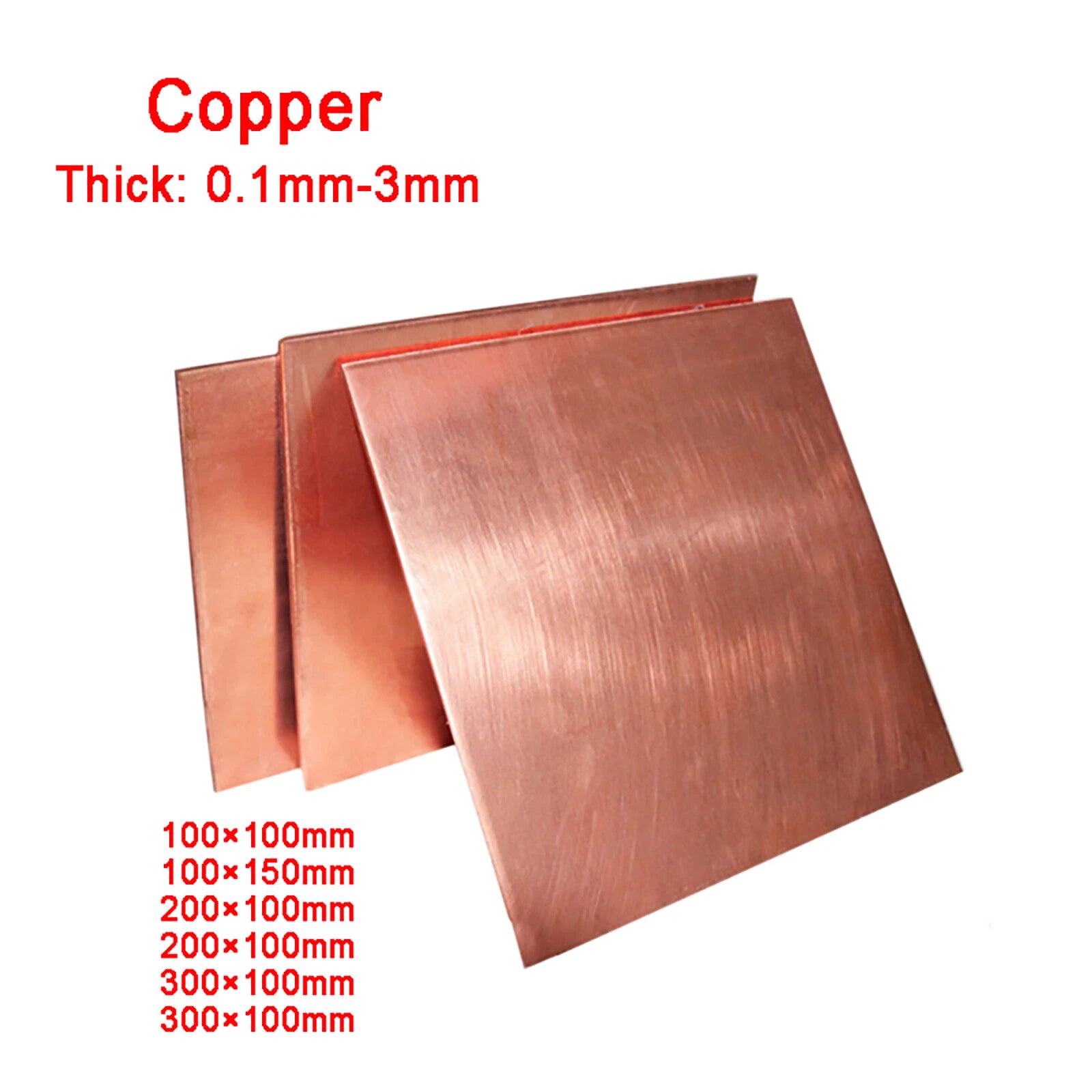 Copper Sheet Square Plate 0.1 0.2 0.3 0.5 0.8 1 1.5 2 3 4 5mm | 100,200,300MM