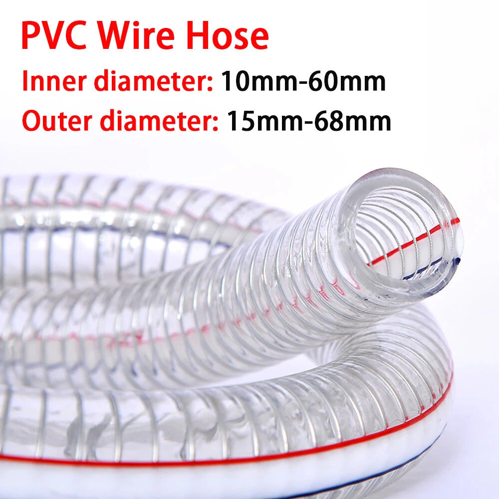 Wire Reinforced Braided Clear PVC Hose — ID 10mm to 40mm, Air Water Fuel Pipe