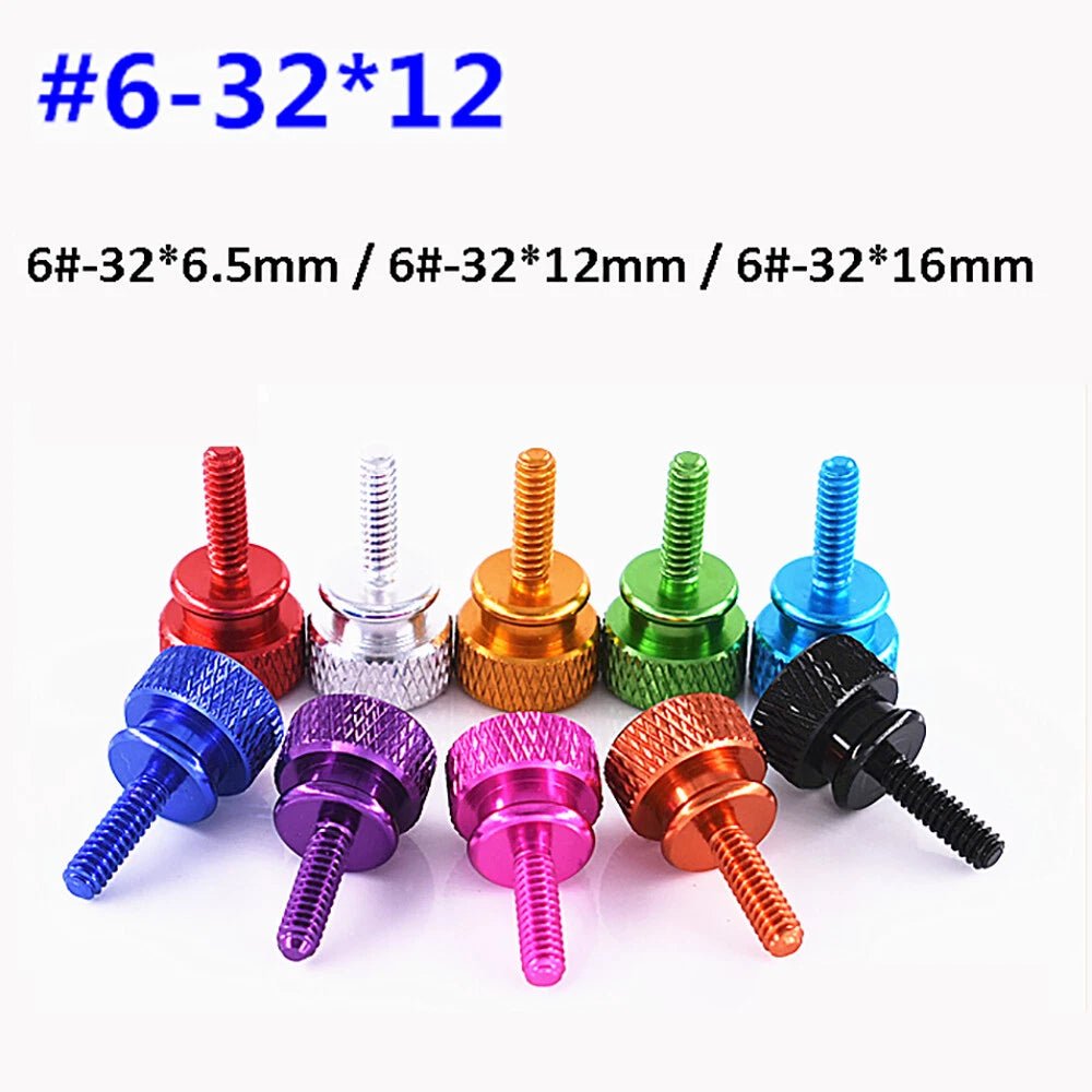 6 - 32 Knurled Thumb Screws — Aluminum Alloy, 3 Lengths, 10 Colors, DIY Hand Grip Knob Bolts - HomeDIYer