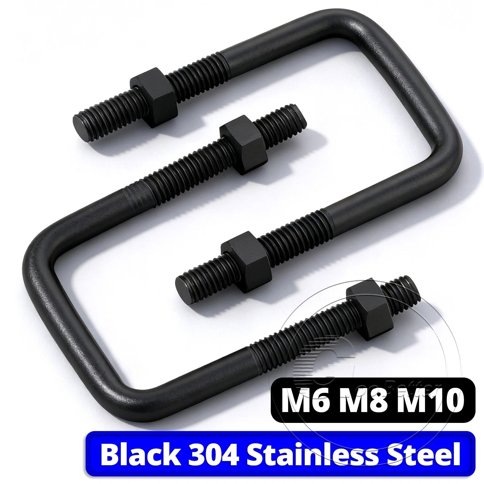 M6 M8 M10 Square U-Bolts Black 304 Stainless Steel with Nuts For Boat Trailer