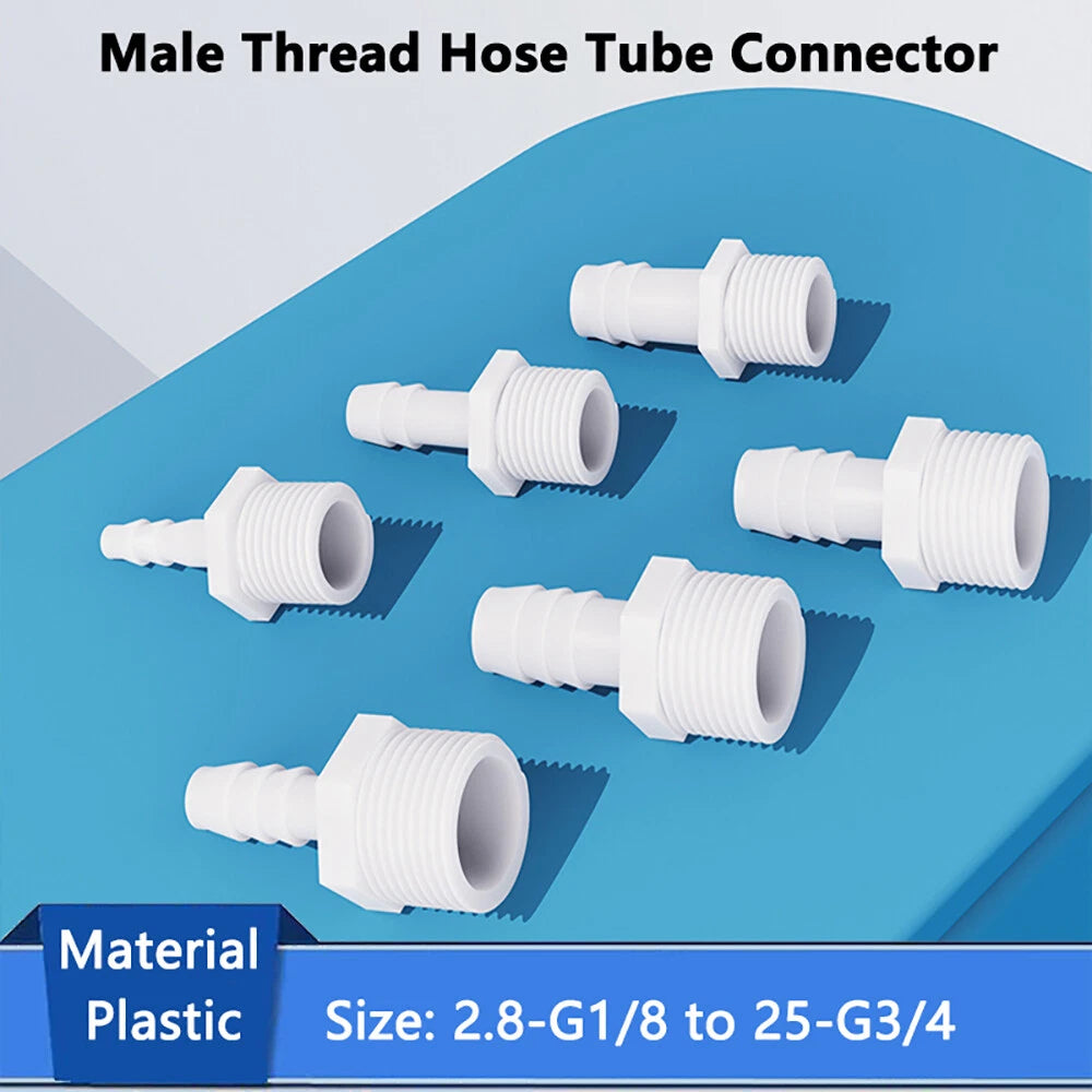 Male Thread Barbed Hose Connector — Plastic Straight Pipe Fitting (BSP, G1/8 to G3/4)