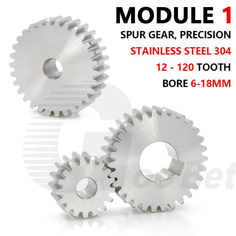 Spur Gear Module 1 Stainless Steel 12-120 Tooth Motor Pinion Flat Gear Precision