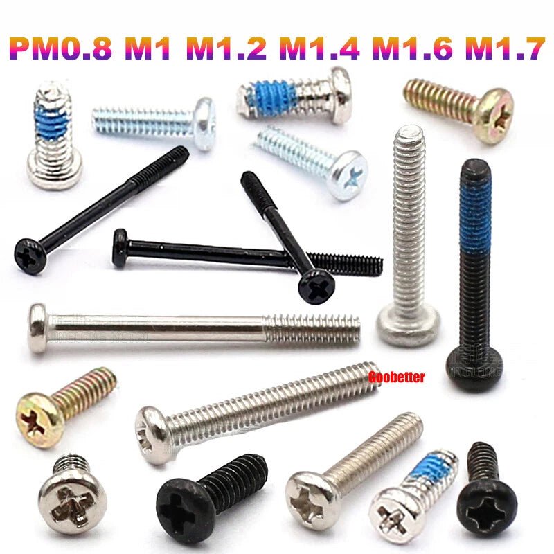 Phillips Pan Head Machine Screws M0.8 M1 M1.2 M1.4 M1.6 M1.7 — Cross Round Head Bolts, Multiple Coatings - HomeDIYer