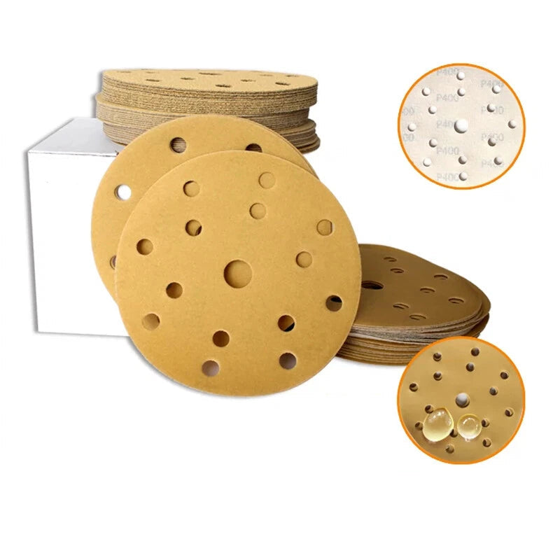6" 150mm 15 Hole Yellow Sandpaper Wet And Dry Sanding Discs Pads 40-1000 Grit