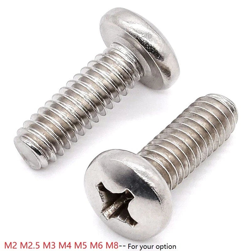 M6 M8 Phillips Pan Head Machine Screws – A4 316 Stainless Steel, Fully Threaded (Length Under Head)