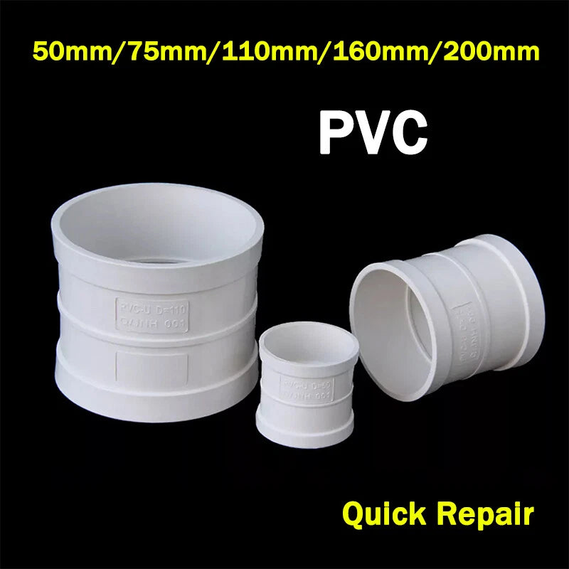 PVC Straight Coupling — Solvent Weld Drain Pipe Connector, White (50mm–200mm)