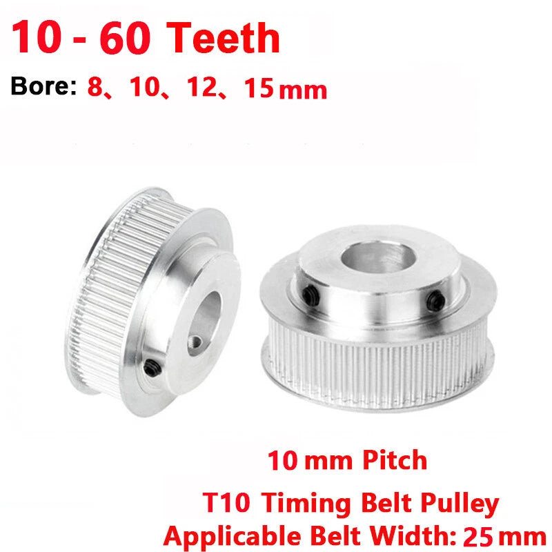 T10 10-60T Timing Pulley 25mm Belt Synchronous Wheel Gear 3D Printer Bore 8-15mm