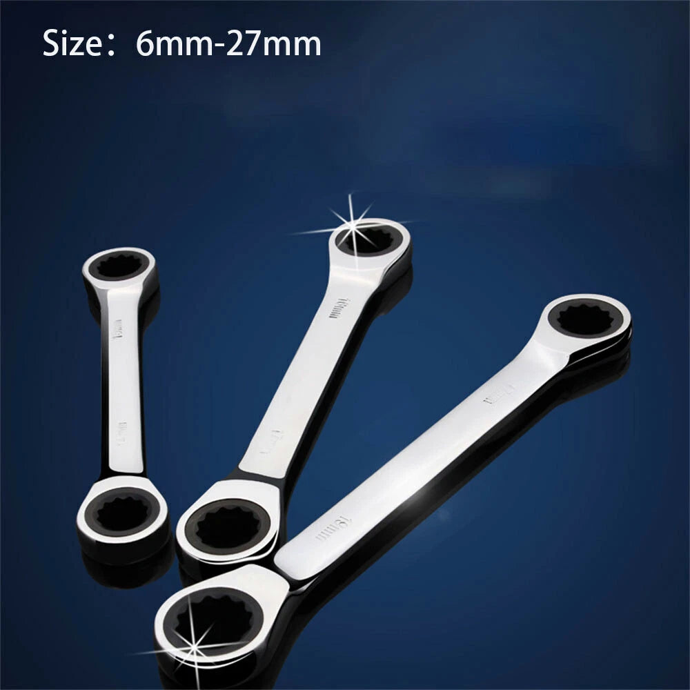 Ratchet Ring Spanner Set Double End 6mm-27mm 72 Tooth Wrench CrV Steel Polished