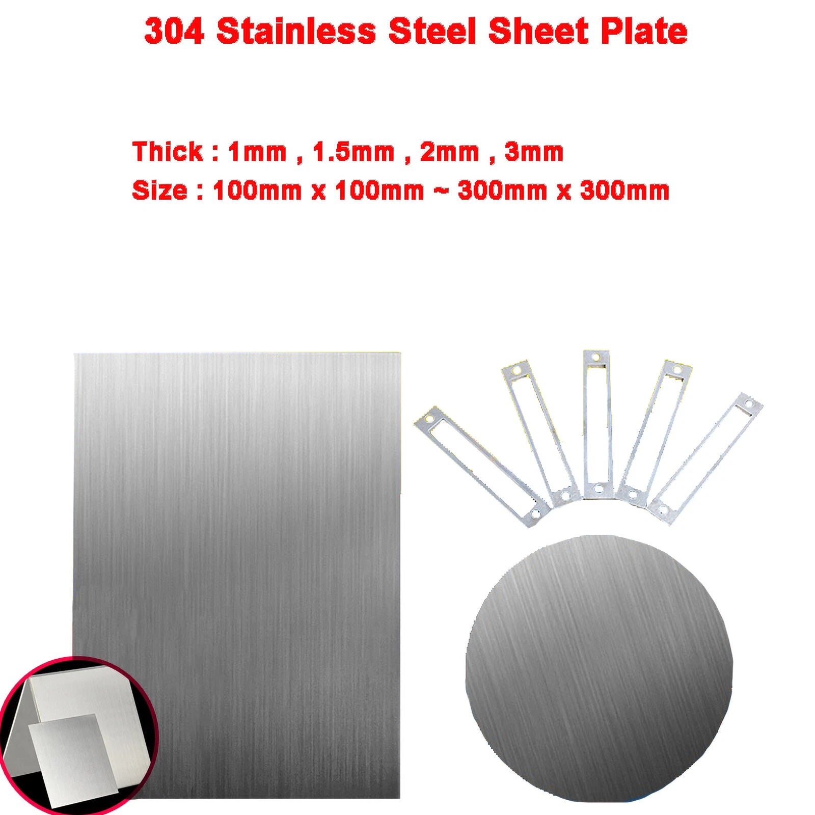 304 Stainless Steel Sheet Plate Various Sizes & Thick(1mm 1.5mm 2mm 3mm)