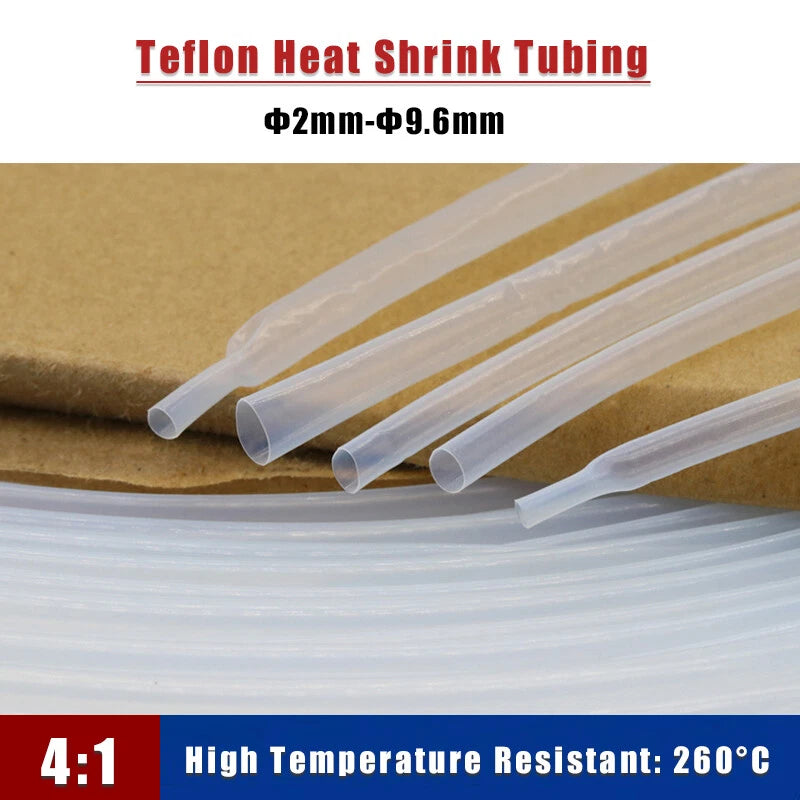 Clear PTFE Heat Shrink Tubing 4:1 Ratio — φ2mm to φ9.6mm, High Temp 260°C