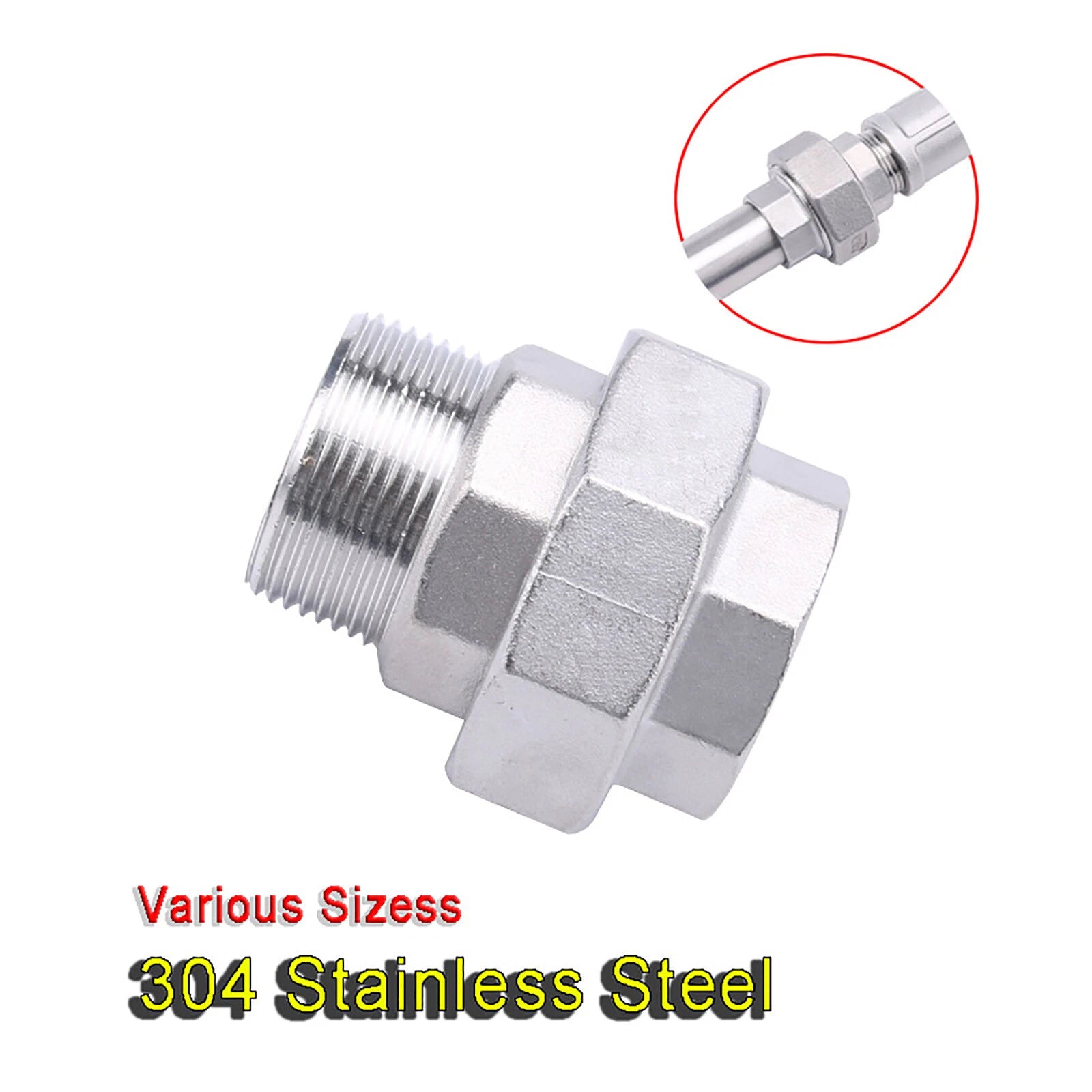 304 Stainless Steel BSP Female Male Union Connector Pipe Fitting — DN8 to DN50