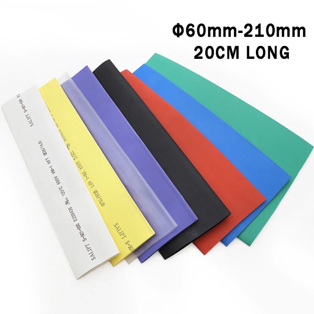 Heat Shrink Tubing 20cm — Φ20mm to Φ210mm, 2:1 Ratio, Black & Clear - HomeDIYer