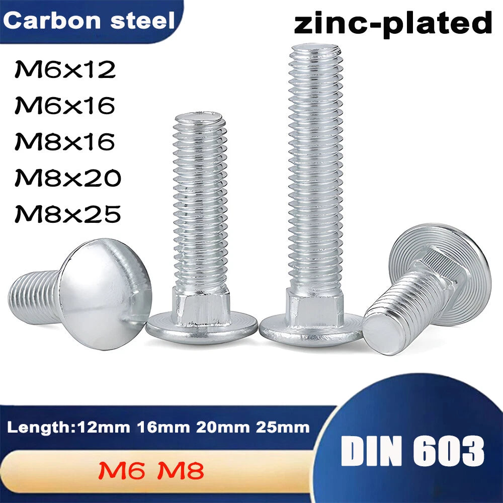 M6 M8 Carriage Bolts Steel Zinc Plated – DIN 603 Cup Head Square Neck Screws