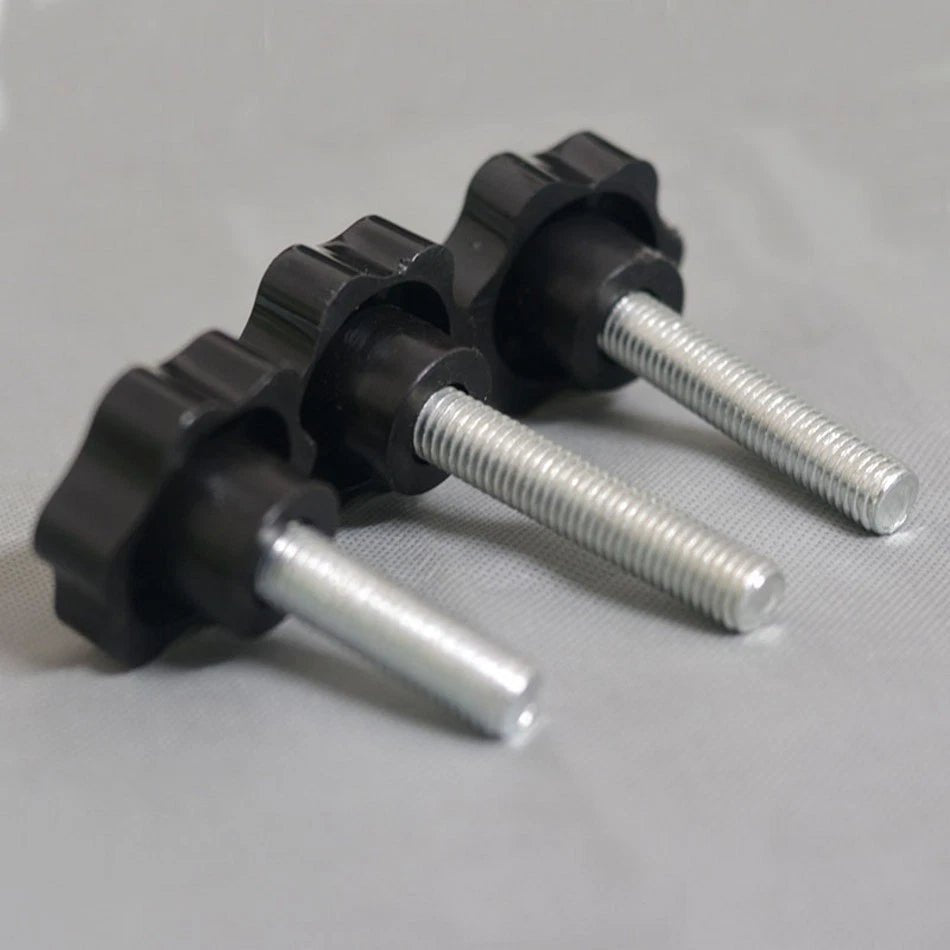 M10 / M12 Plastic Black Rosette Thumb Screws – 6‑Lobe Star Knob Bolts, Stainless Thread (40‑100mm) - HomeDIYer