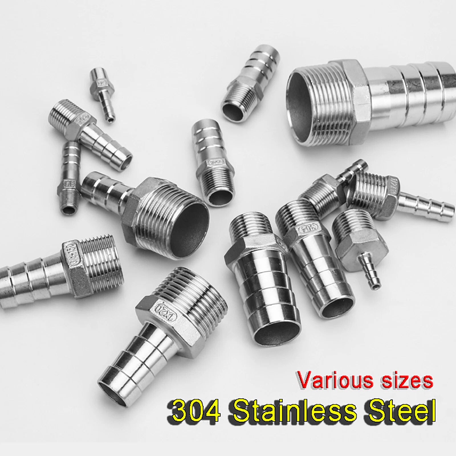 304 Stainless Steel BSP Hose Tail Barb Fittings — 1/8" to 2" Thread