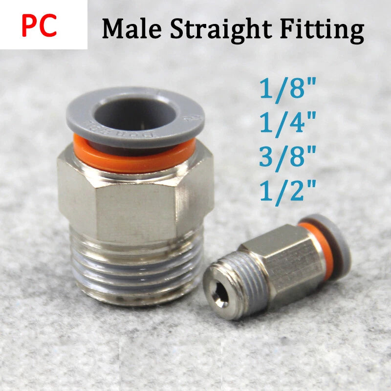 PC Male Push-In Straight Pneumatic Fitting | Air Hose Connector 1/8" 1/4" 3/8" 1/2" × 4–12mm