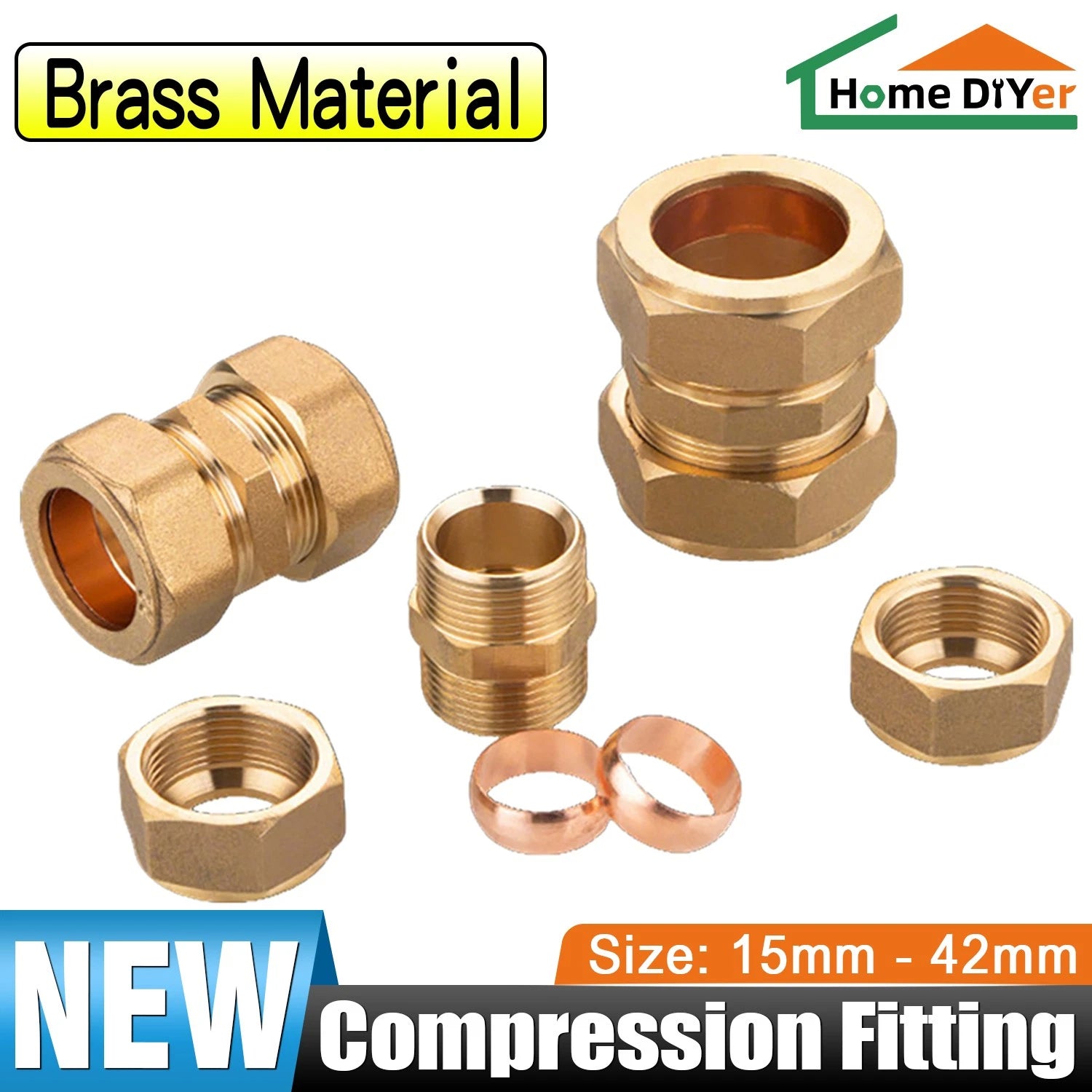 Brass Compression Double Ferrule Straight Connector for Copper Tube