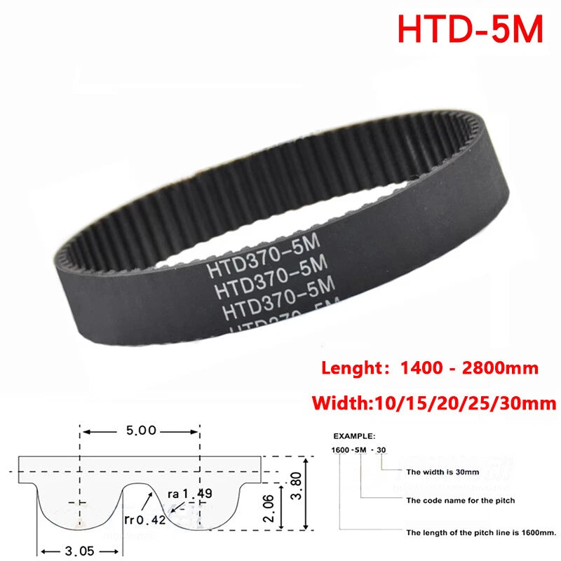 HTD 5M Timing Belt — 280 to 754 Teeth, 10/15/20/25/30mm Wide | CNC & Robotics