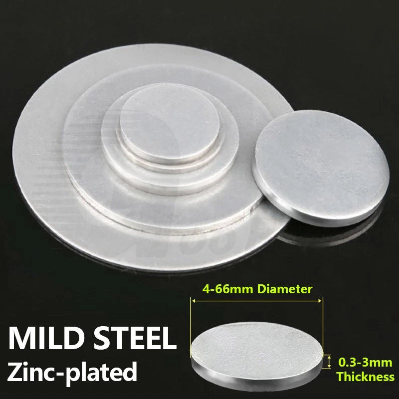 0.3-3mm Mild Steel Disc Zinc-Plated Round Disk Circles Sheet Plate Blank Ø4-66mm