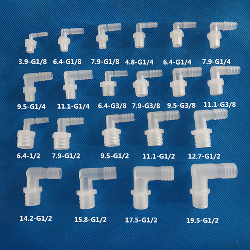Plastic 90° Elbow Barbed Joiner Male Thread Hose Pipe Connector Water Fish Tank