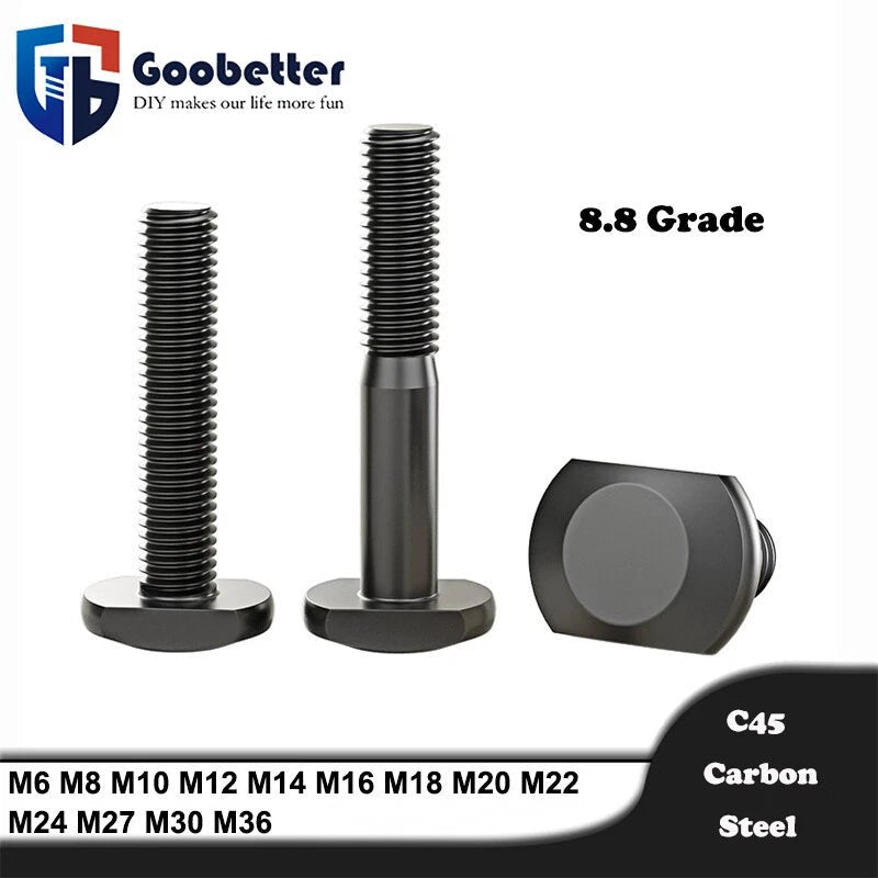 M14 x 50mm T - Slot Bolts – Black 8.8 Steel, Full Thread (T - Slot Screws for Aluminum Extrusion) - HomeDIYer